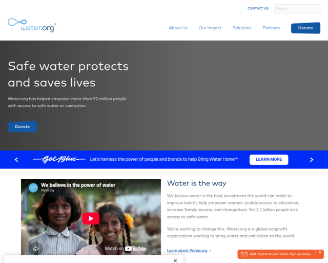 Screenshot of the Water.org website
