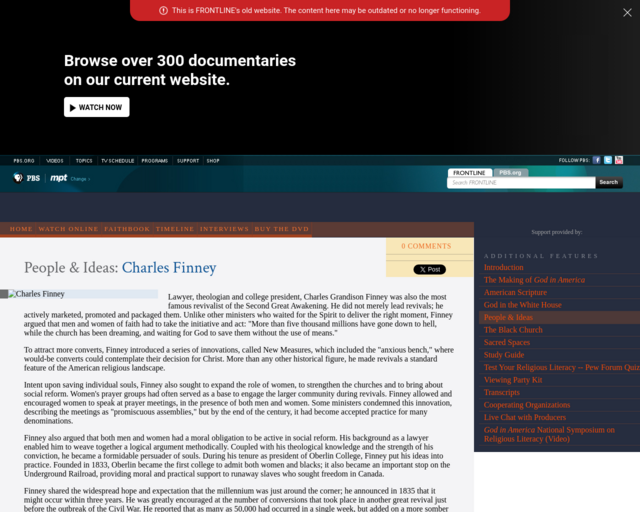 Screenshot of the Charles Finney website