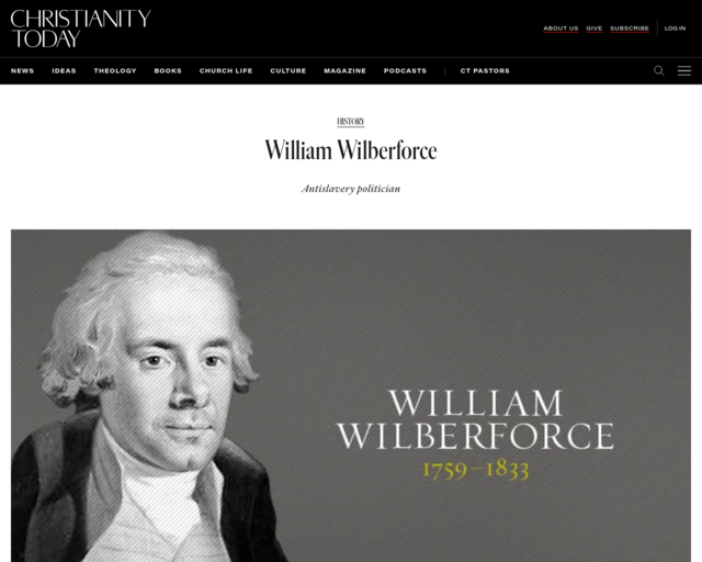 Screenshot of the William Wilberforce:  Antislavery Politician website
