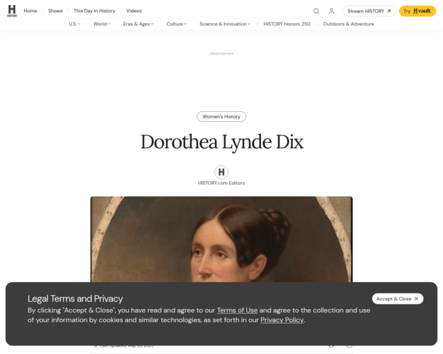 Screenshot of the Dorothea Dix website
