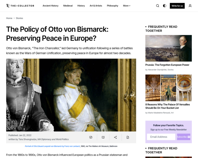 Screenshot of the The Policy of Otto von Bismarck: Preserving Peace in Europe? website