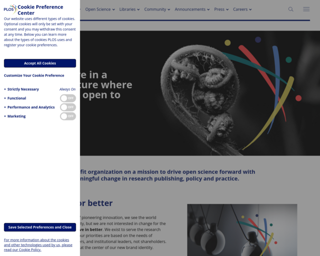 Screenshot of the Public Library of Science website