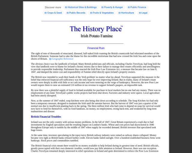 Screenshot of the Irish Potato Famine website