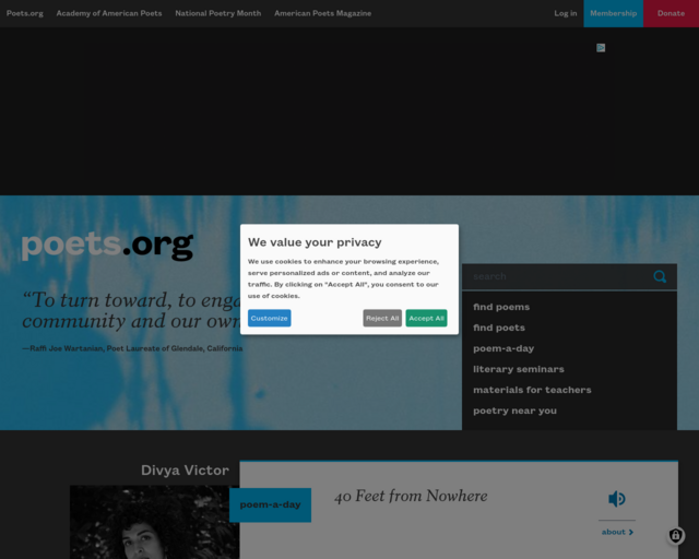 Screenshot of the Poets.org website