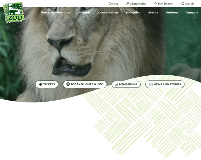 Screenshot of the Cincinnati Zoo website