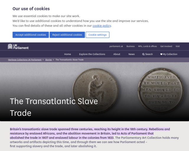 Screenshot of the The Transatlantic Slave Trade website