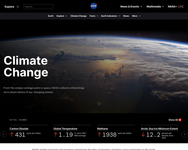 Screenshot of the Climate Change website