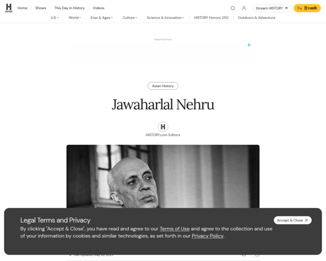Screenshot of the Jawaharlal Nehru website