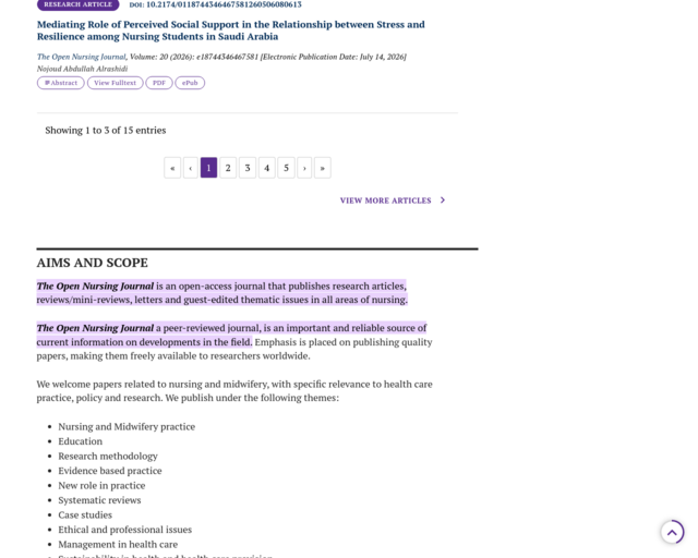 Screenshot of the The Open Nursing Journal website