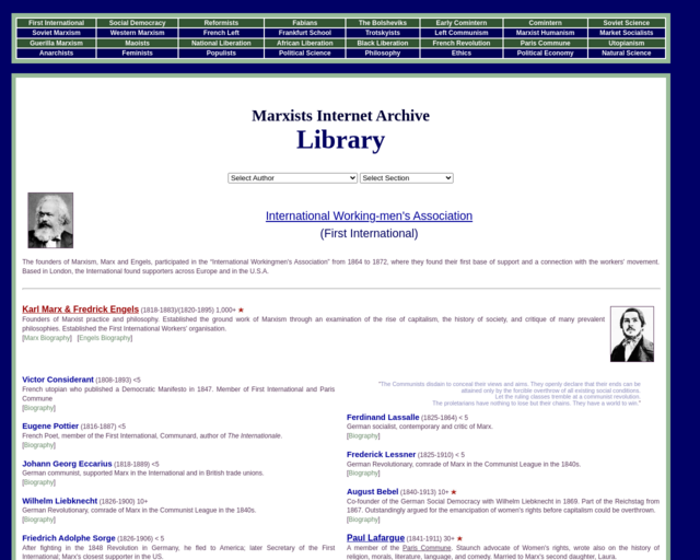 Screenshot of the Marxists Internet Archive website