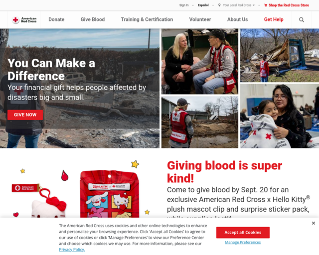 Screenshot of the American Red Cross website