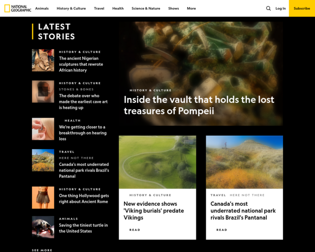 Screenshot of the National Geography website