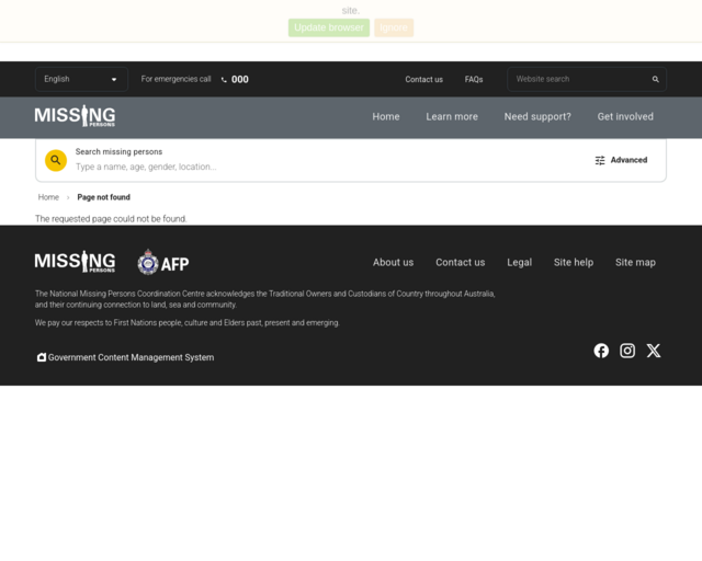 Screenshot of the Missing People: Process website