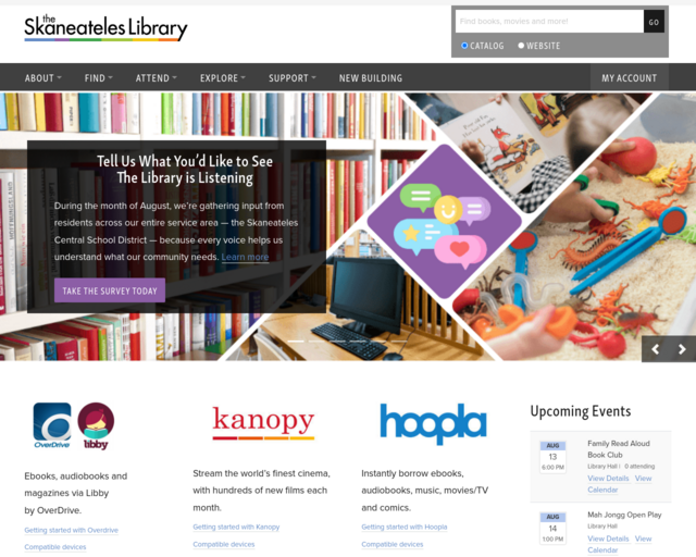 Screenshot of the Skaneateles Public Library website