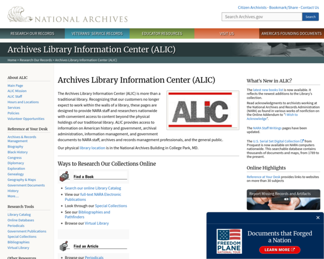 Screenshot of the National Archives of Space Exploration website