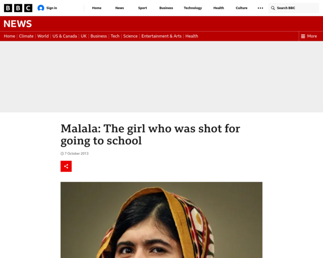 Screenshot of the bbc.com website