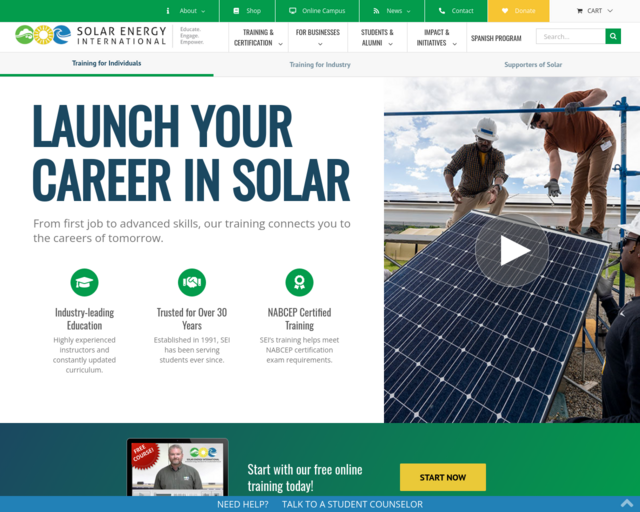 Screenshot of the Solar Energy International website