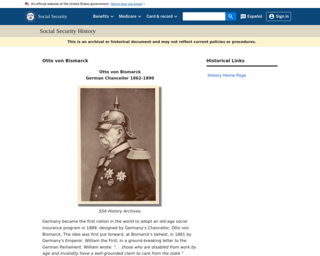 Screenshot of the Otto von Bismarck website