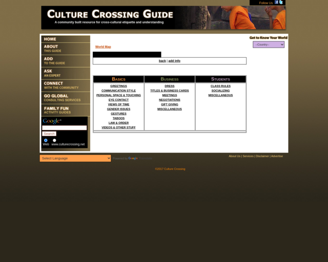 Screenshot of the Culture Crossing website