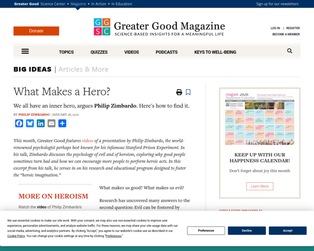 Screenshot of the What Makes A Hero website