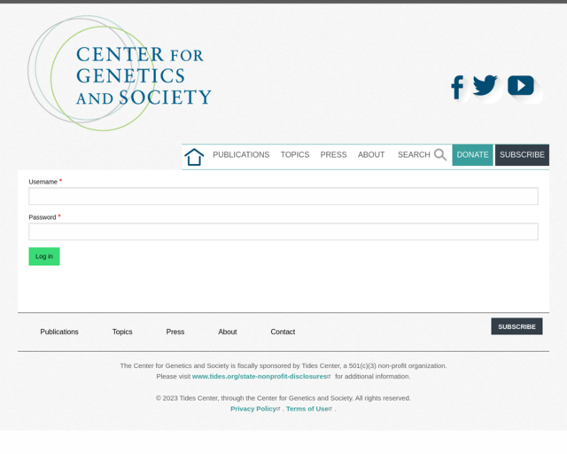 Screenshot of the Genetics and Society website