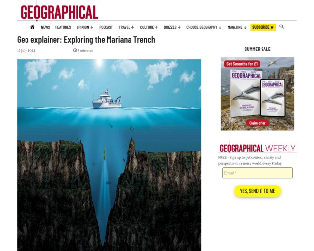 Screenshot of the Secrets of the Mariana Trench website