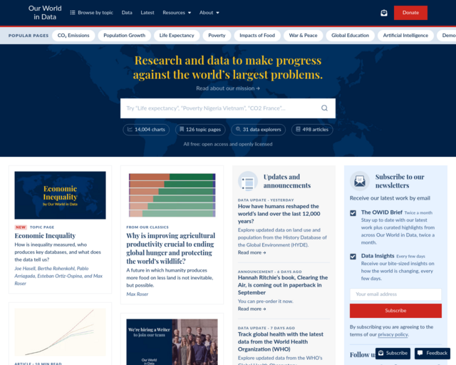 Screenshot of the Our World in Data website