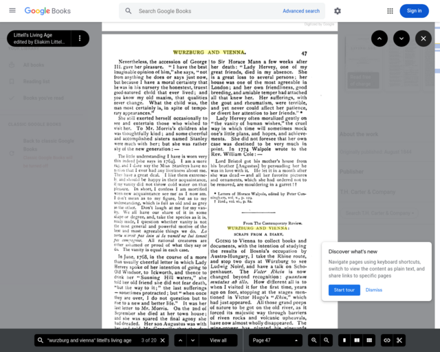 Screenshot of the Wurzburg and Vienna: Scraps from a Diary (1885) in Littell's Living Age website