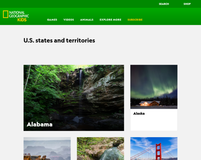 Screenshot of the National Geographic Kids website