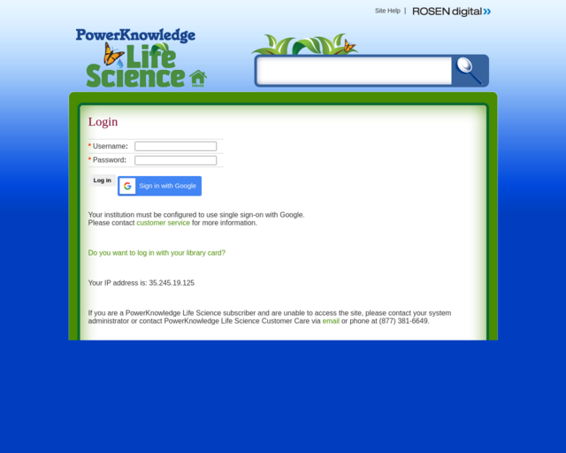Screenshot of the Power Knowledge Life Science: Animals website