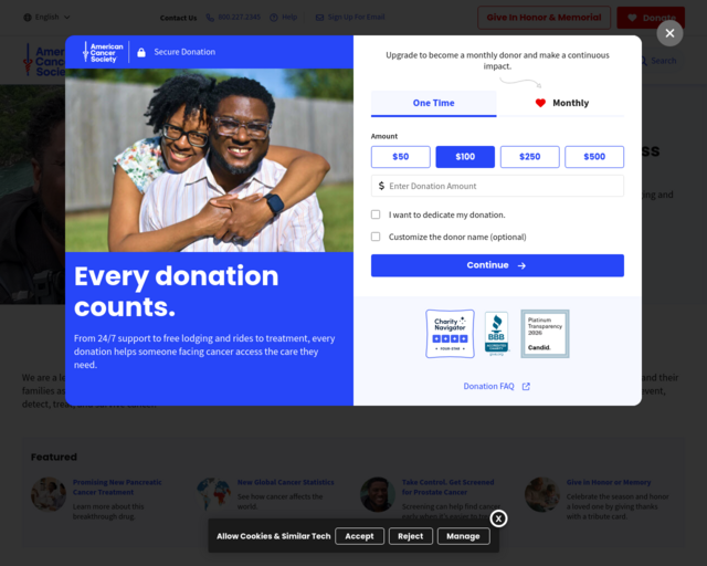 Screenshot of the American Cancer Society website