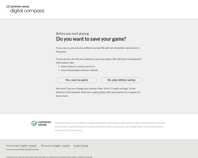 Screenshot of the Digital Compass Game website