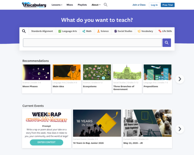 Screenshot of the Flocabulary website