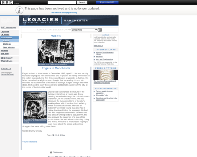 Screenshot of the Engels in Manchester website