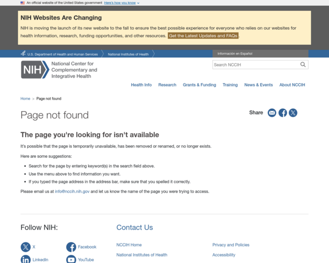 Screenshot of the National Institutes of Health website