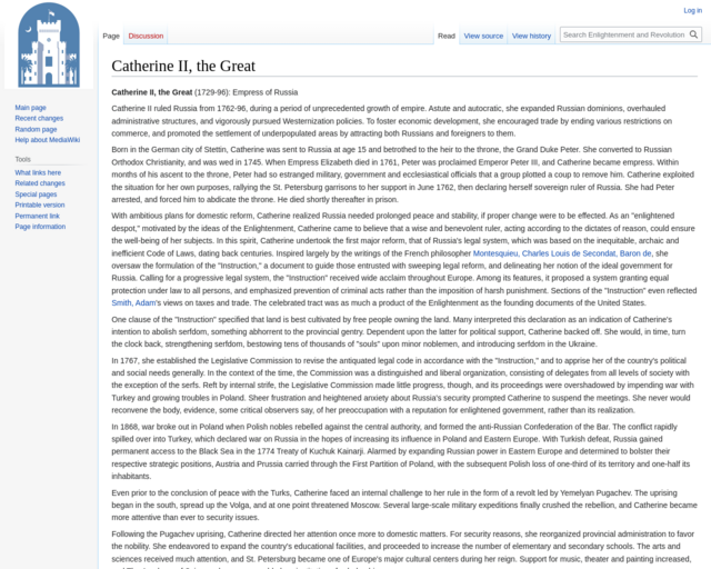 Screenshot of the Catherine II, the Great - Enlightenment Revolution website