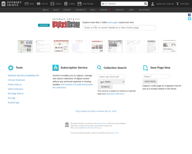 Screenshot of the Internet Archive: Wayback Machine website