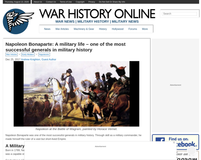 Screenshot of the Napoleon Bonaparte: A military life – one of the most successful generals in military history website