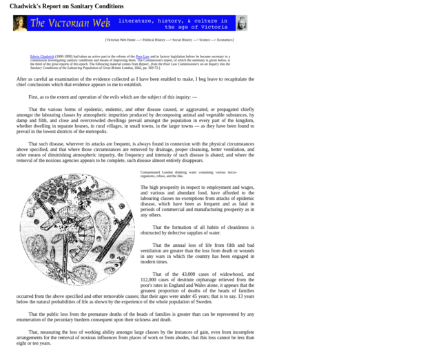 Screenshot of the Chadwick's Report on Sanitary Conditions website