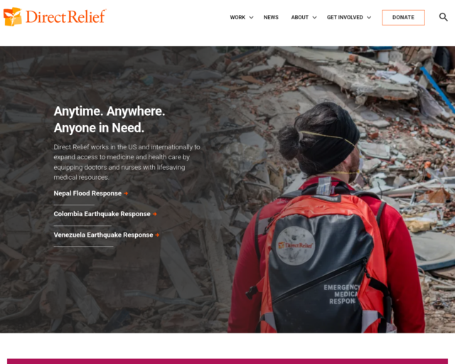 Screenshot of the Direct Relief website