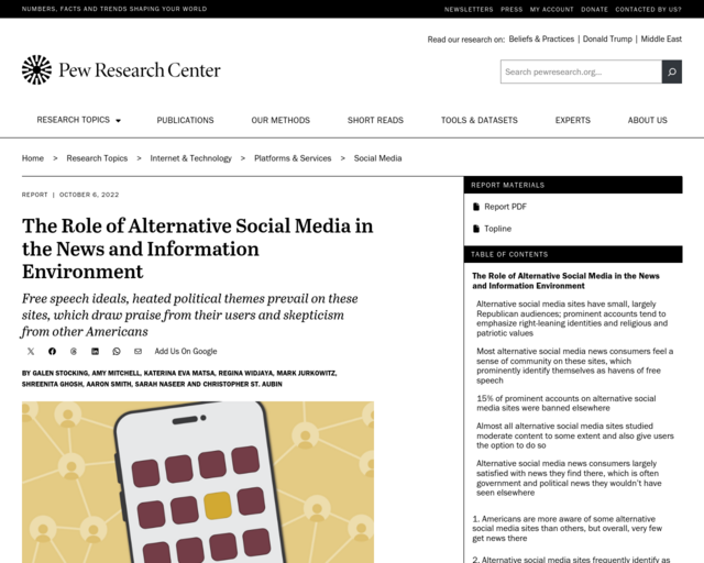 Screenshot of the Pew Research website