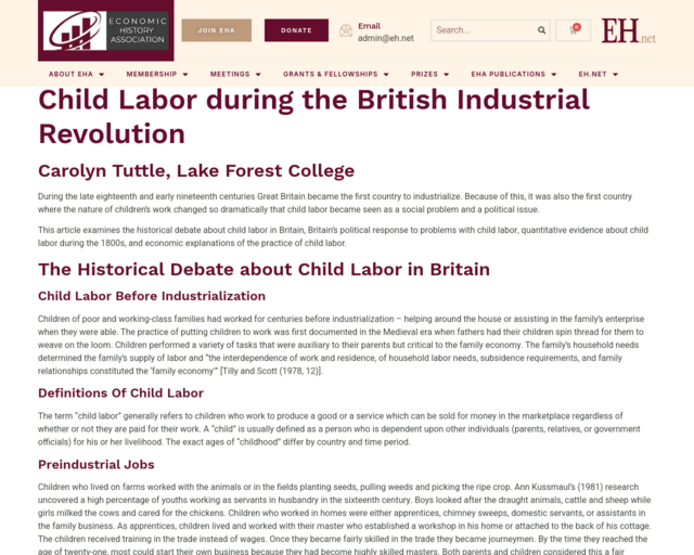 Screenshot of the Child Labor during the British Industrial Revolution website