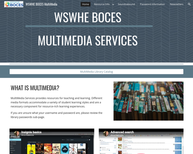 Screenshot of the WSWHE BOCES MultiMedia Library Information website
