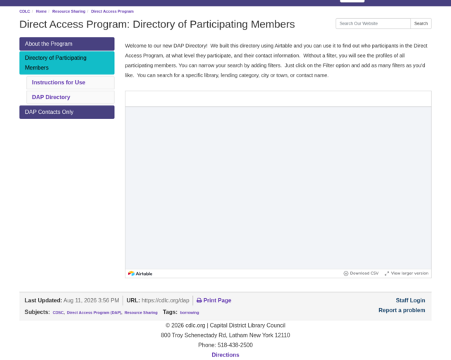 Screenshot of the Public & College Libraries website