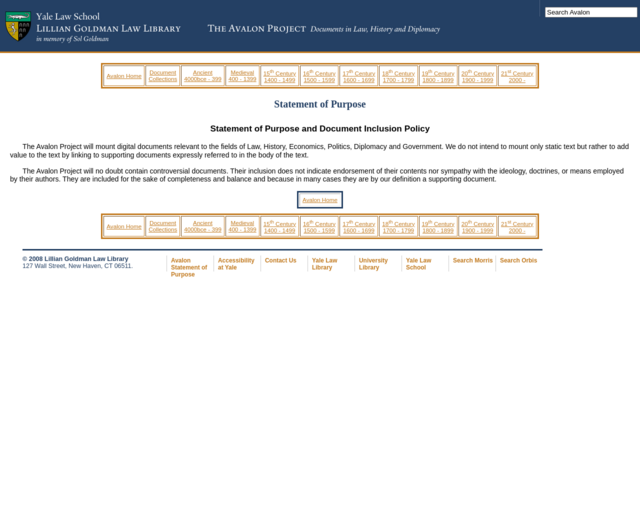Screenshot of the The Avalon Project website
