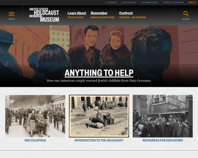 Screenshot of the United States Holocaust Memorial Museum website