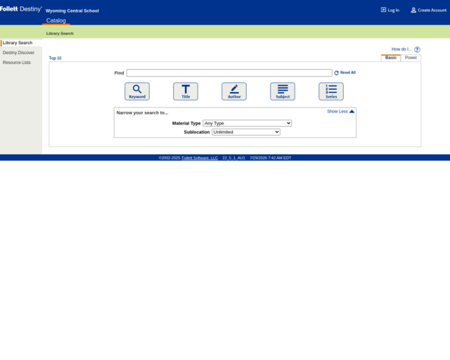 Screenshot of the OPAC website