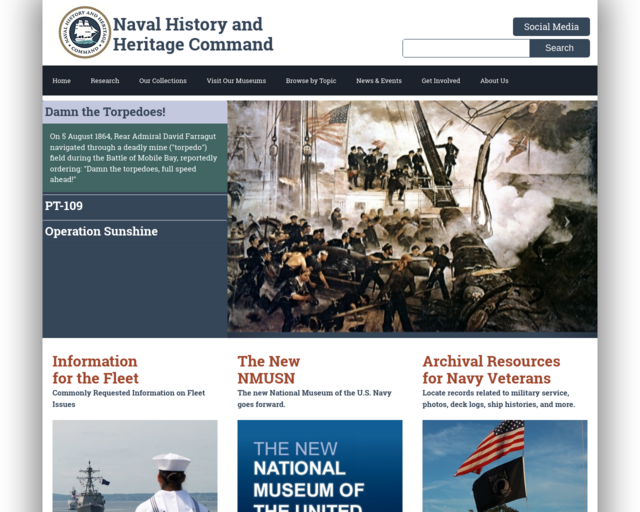 Screenshot of the Naval History and Heritage Command website
