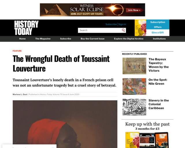 Screenshot of the The Wrongful Death of Toussaint Louverture website