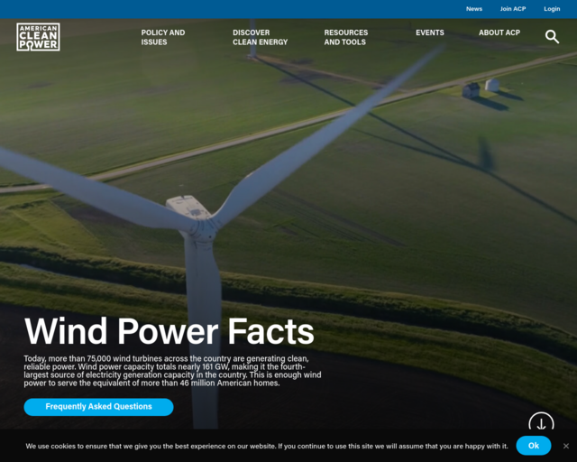 Screenshot of the Basics of Wind Energy website